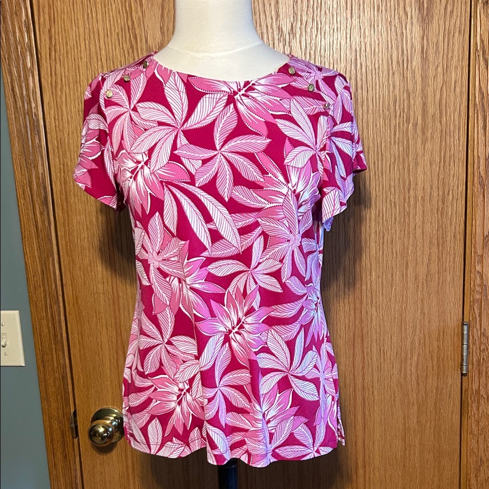 Liz Claiborne Floral Pink Women's size small Top‎ shirt bell sleeve soft girl